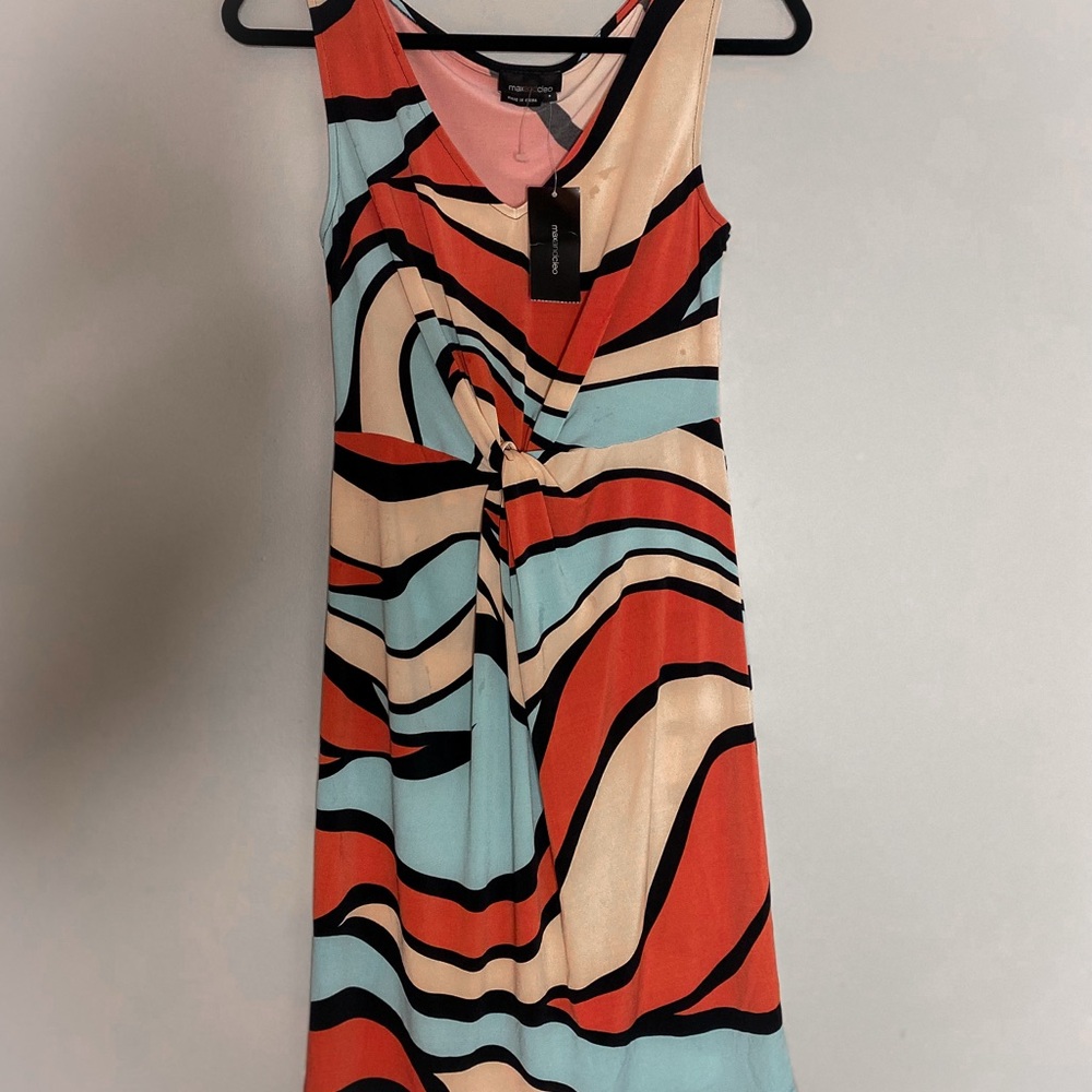 NWT MAX AND CLEO DRESS SIZE 6 Sleeveless Short Multicolor Abstract Print Dress